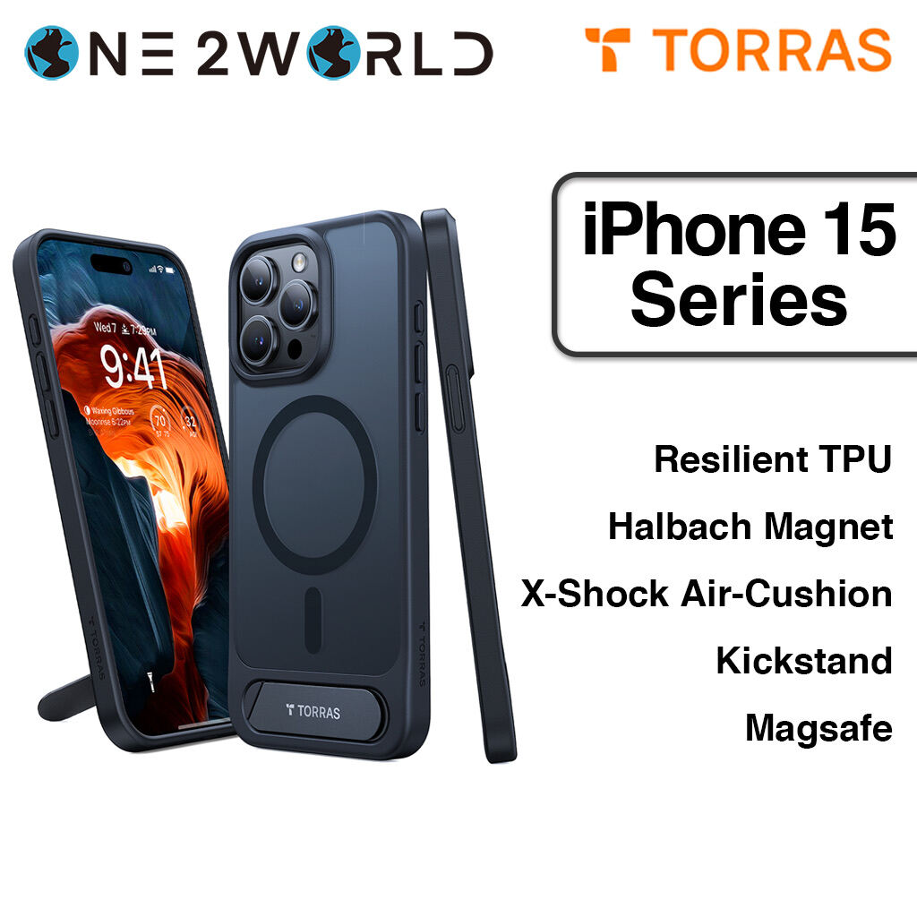 TORRAS Magnetic UPRO™ Pstand Series iPhone 15 Case, Drop Protection, Transparent Clear Air Cushioning Cover With Stand