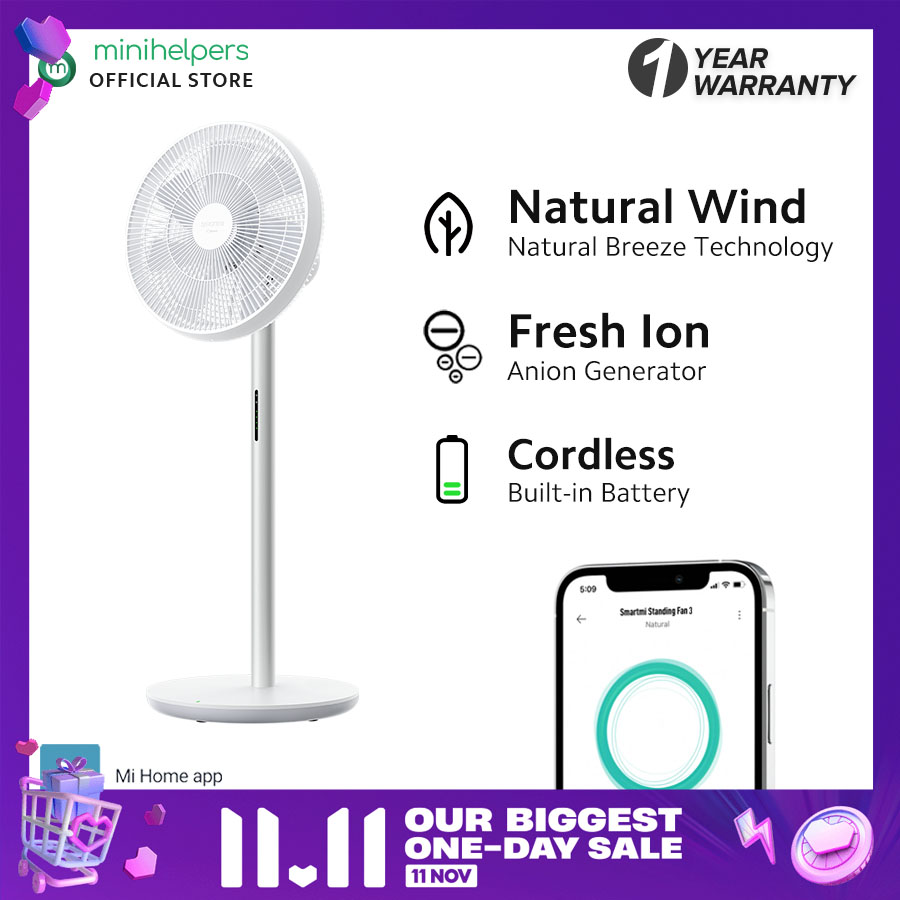 Xiaomi Smartmi Standing Fan 3 with built-in battery, remote control, LED battery indicator, Mijia APP Controls and Oscillation Mode, Pedestal Standing Fan