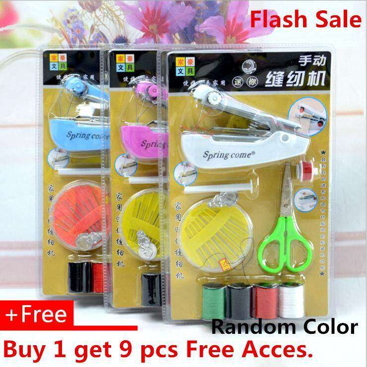 Mini Sewing Machine Portable Stitching Machine Handheld Mini Clothes Sewing Machine Handy Stitch Hand Clothes Quick with free 9 Pieces of Accessories