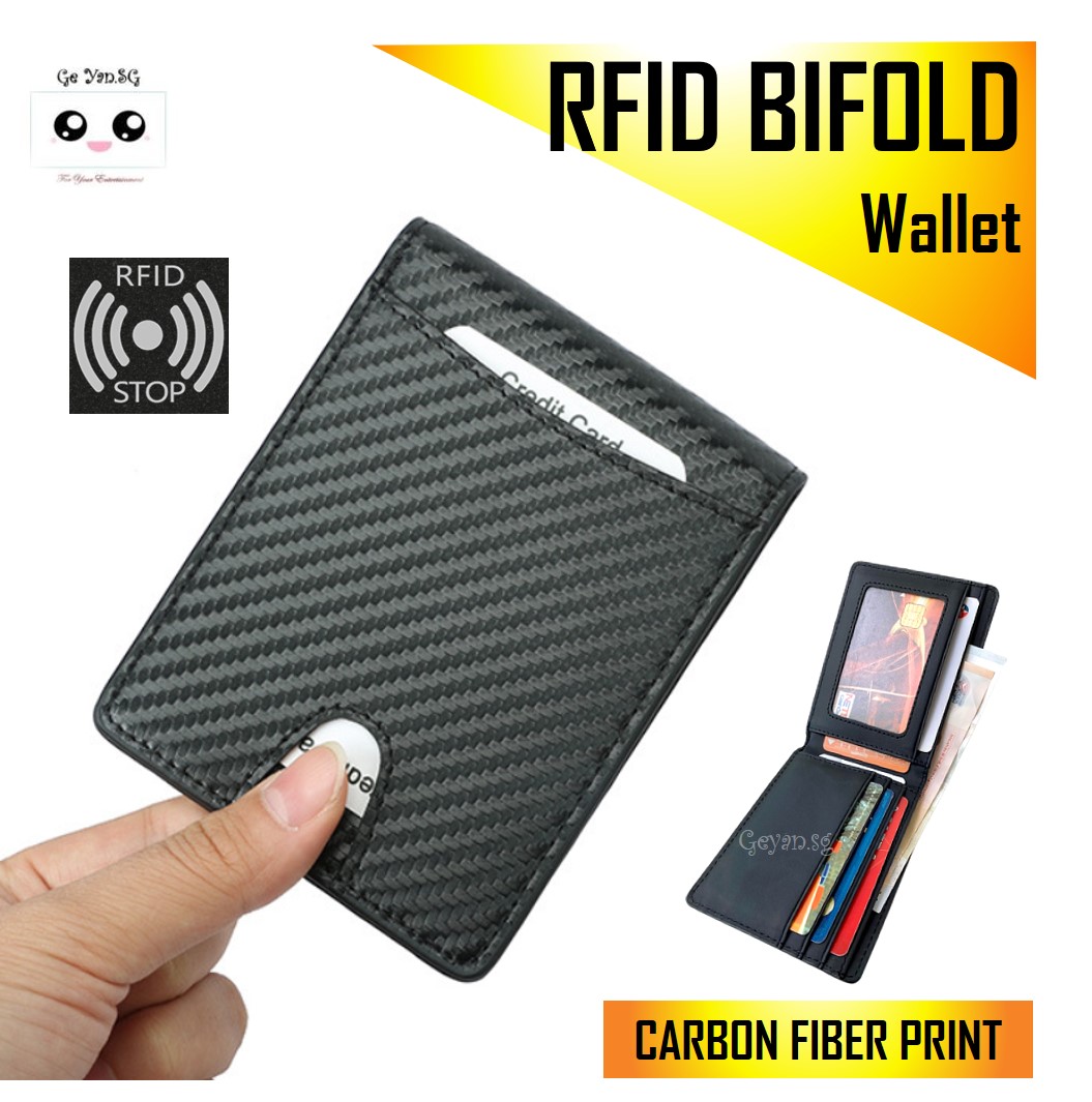 SG Seller FAST Delivery - RFID Blocking Wallet Card Holder BIFOLD Anti RFID ID Credit Card Pocket Wallets For Men - Minimalist ULTRA Slim Carbon Fiber Print Design 1Pc
