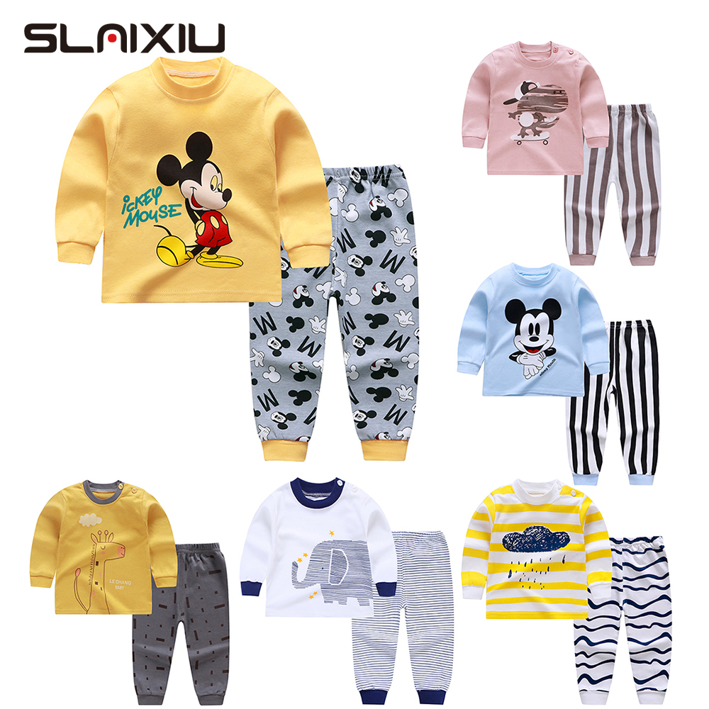 SLAIXIU Cotton Pyjamas Kids Baby Clothes Autumn Boys Long Sleeve Shirt Tops & Pants Cartoon Pajamas Sets for Boy Sleep Wear (0-5yrs)