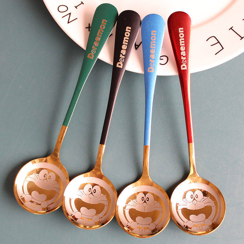 Doraemon Thickened Jingle Cat Stainless Steel Spoon Cute Soup Spoon Dessert Round Spoon