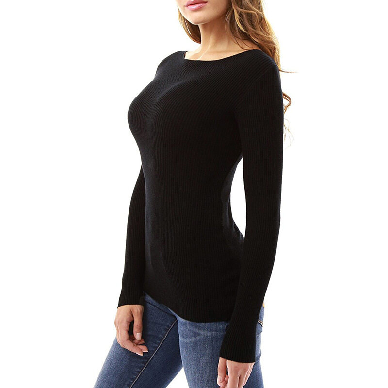 EDQRDQ Essentials Womens Classic-Fit Long-Sleeve Spandex Slim Screw Thread Outside