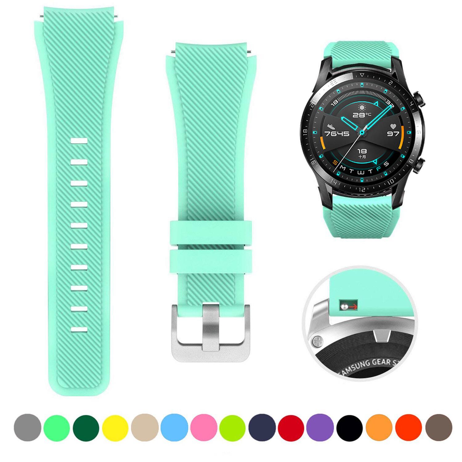 Zenia  22mm Width Replacement Classic Silicone Strap Watchband Wrist Band Watch Strap for Huawei Watch GT3/GT/GT 2/GT2/GT 2E/GT2 E/GT2E 46mm Runner Sport/Active/Classic/Elite Watch 2 3 Pro Honor GS/Ma