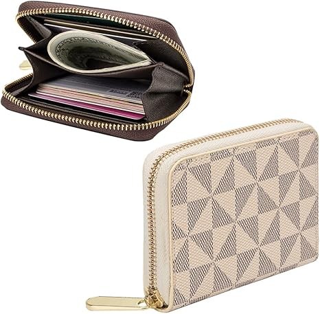 Veki Women's Credit Card Holder, RFID Leather Zip Wallet, Small Zip Card Holder for Unisex, White, Simple